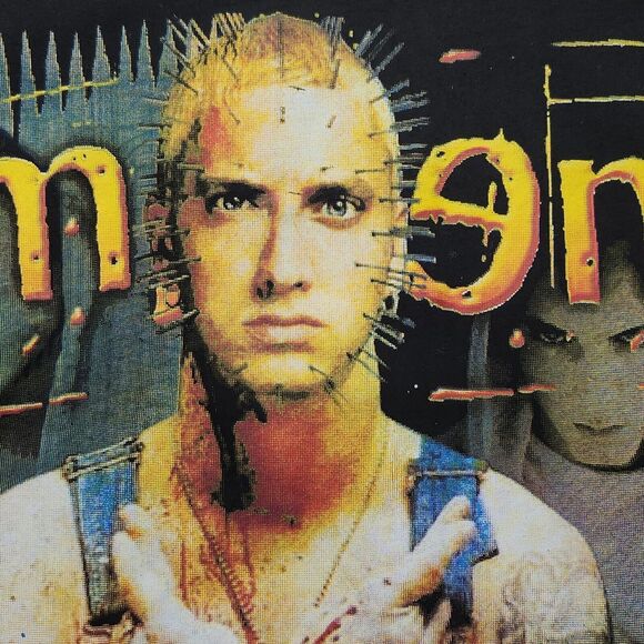 Rock Revolucion EMINEM Slim Shady Black Crewneck Double Sided Graphic T shirt - Picture 5 of 16